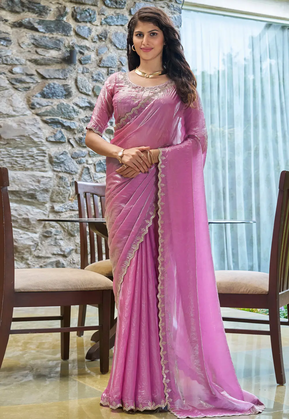 Pink Silk Saree With Blouse 300114