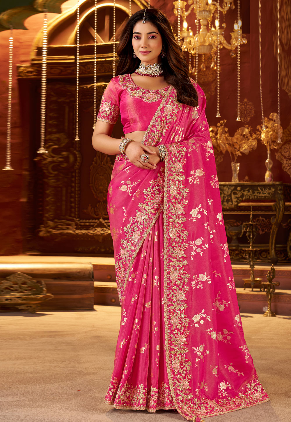 Pink Silk Saree With Blouse 321672