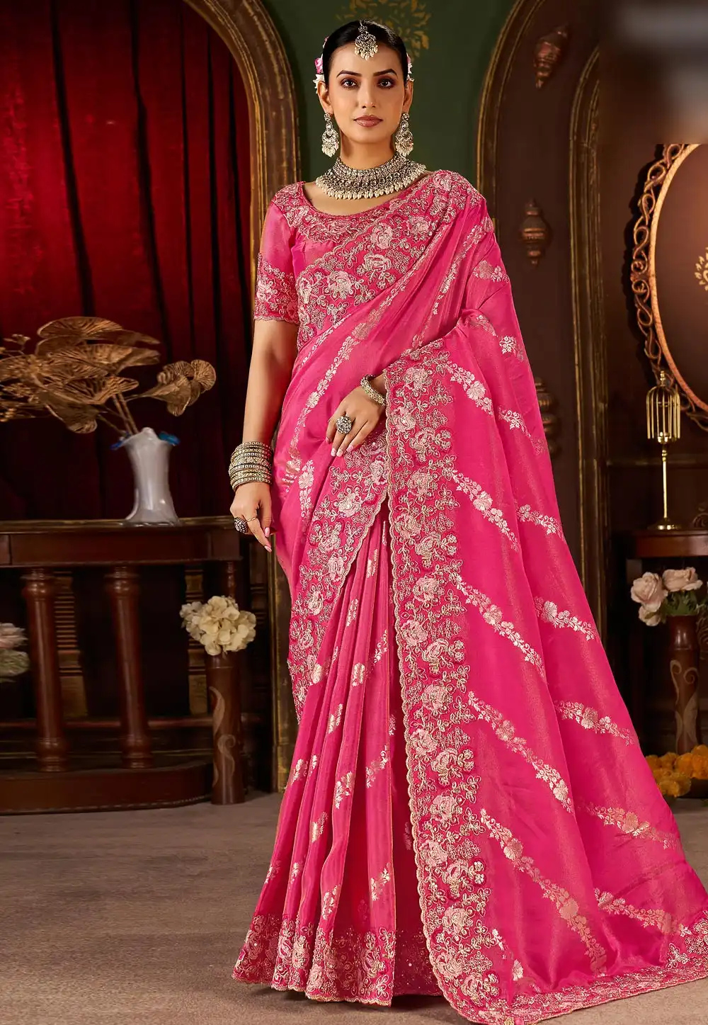 Pink Silk Saree With Blouse 321680