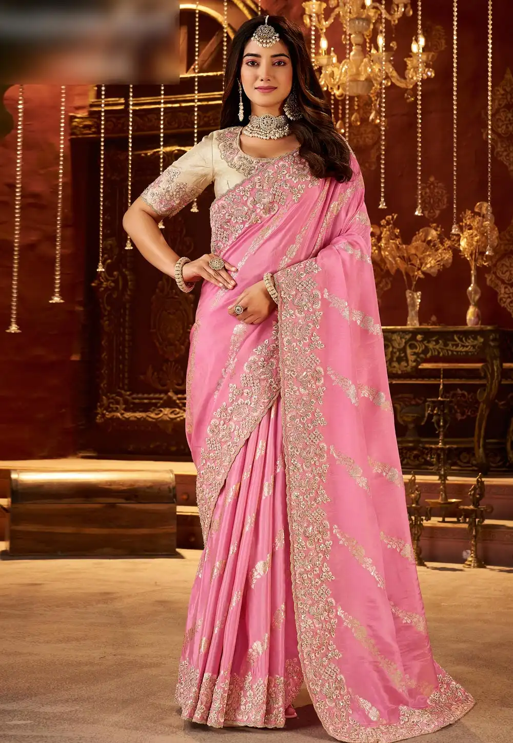 Pink Silk Saree With Blouse 321677