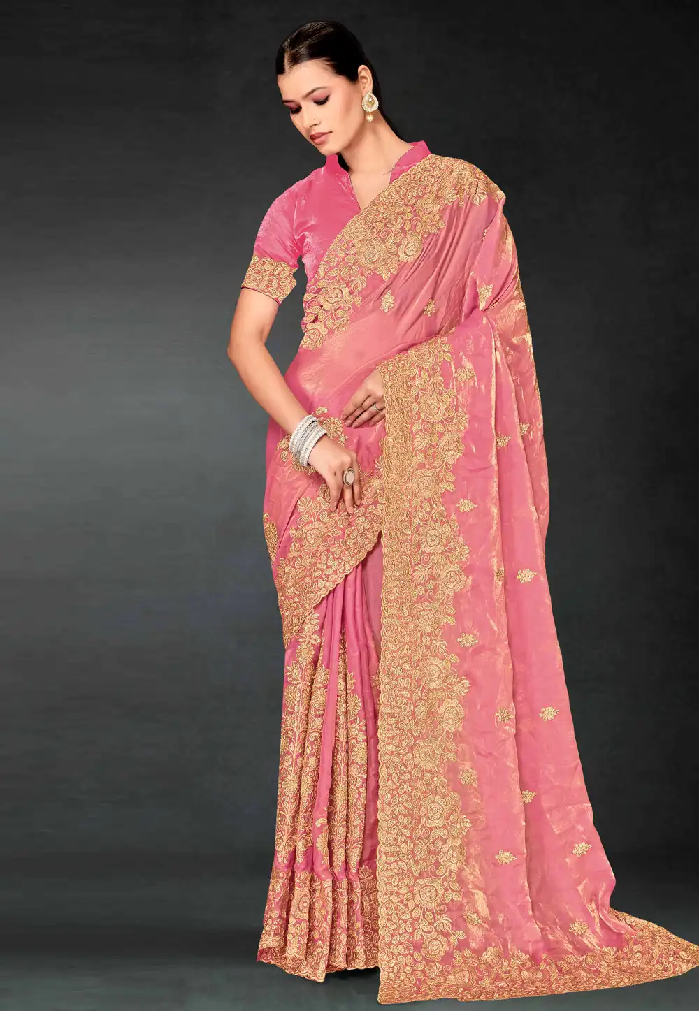 Pink Silk Saree With Blouse 312840