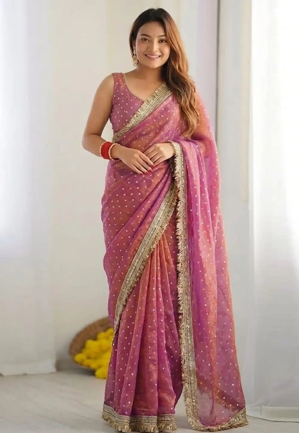 Pink Silk Saree With Blouse 327179
