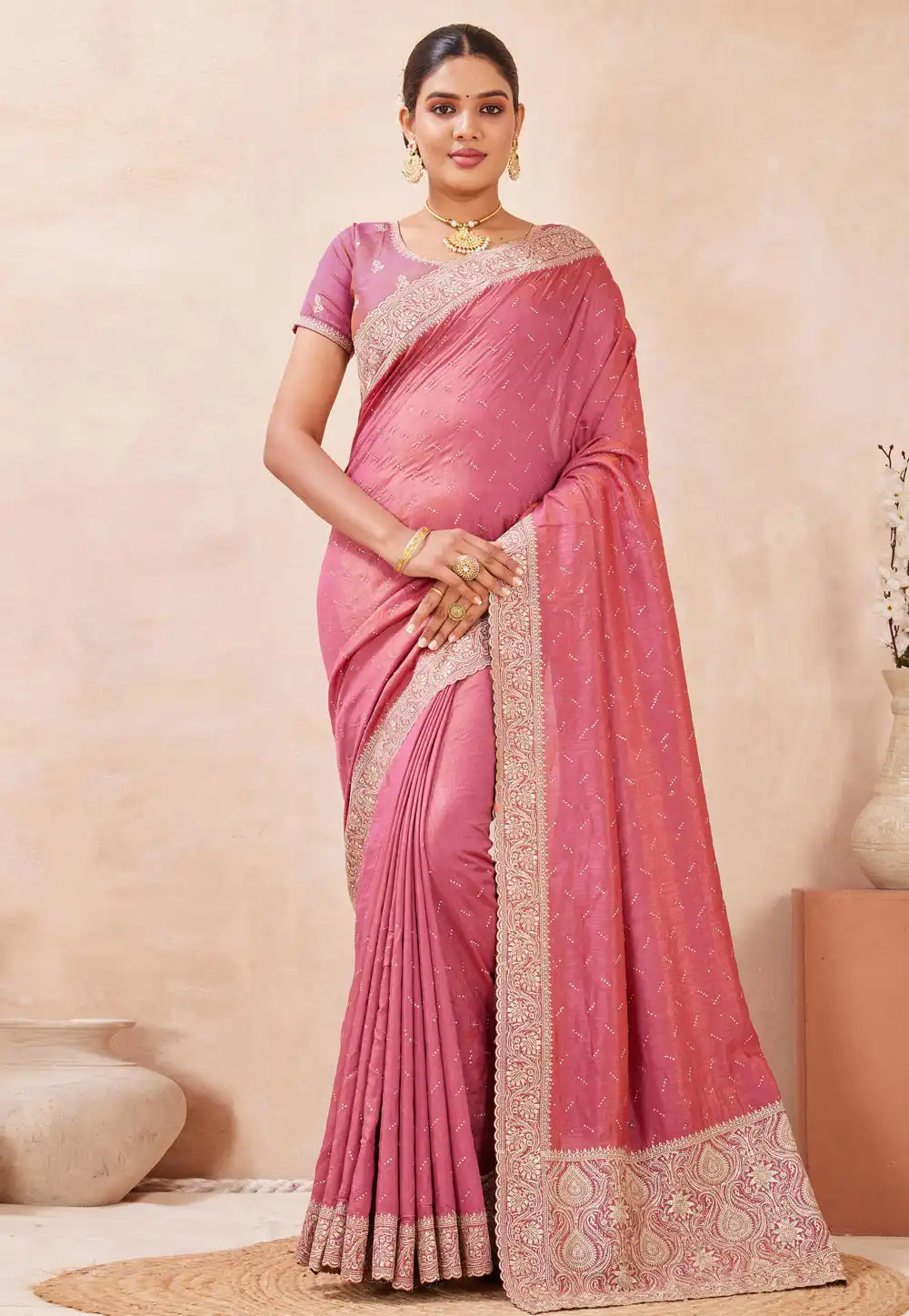 Pink Silk Saree With Blouse 320888