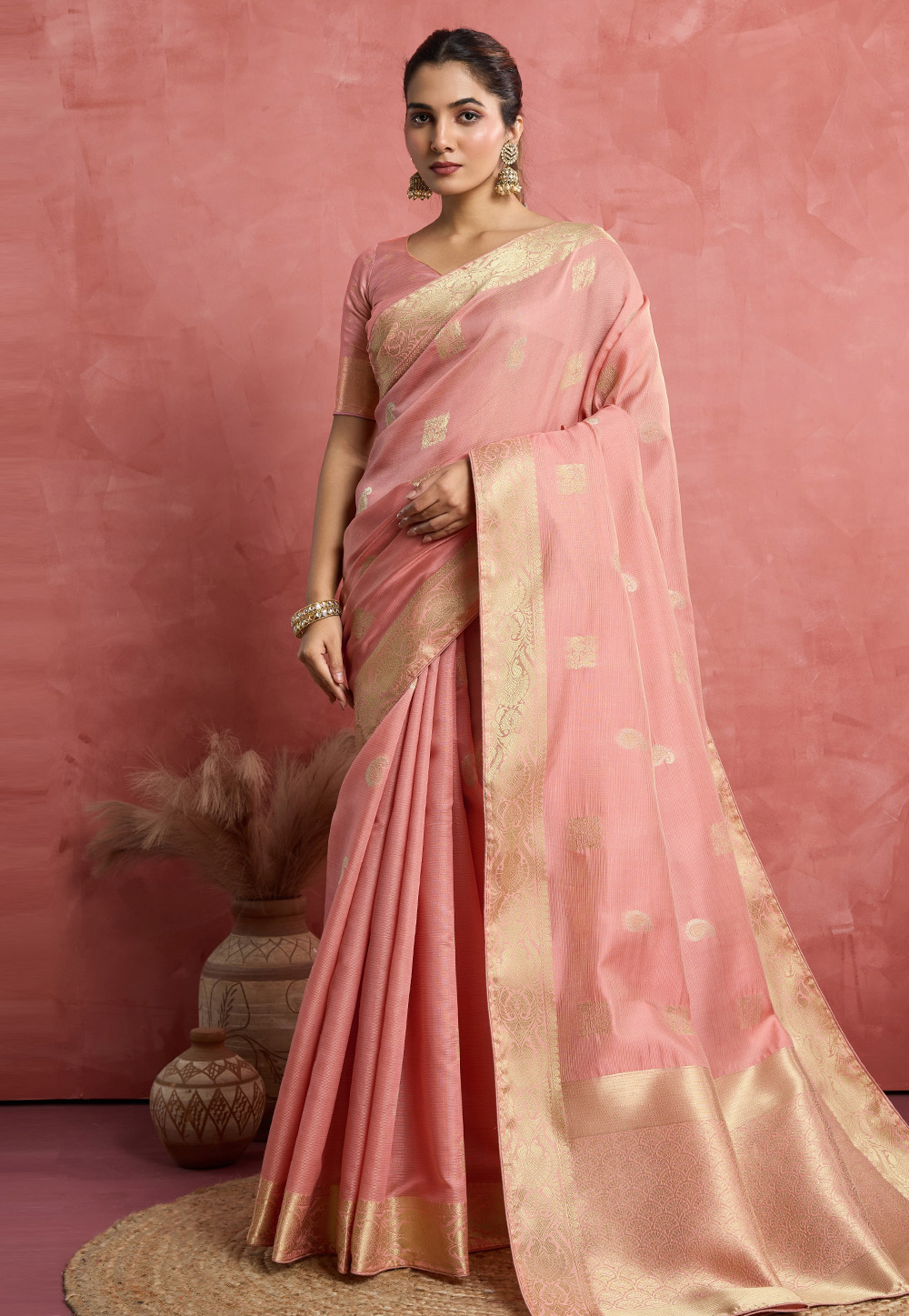 Pink Silk Saree With Blouse 312630