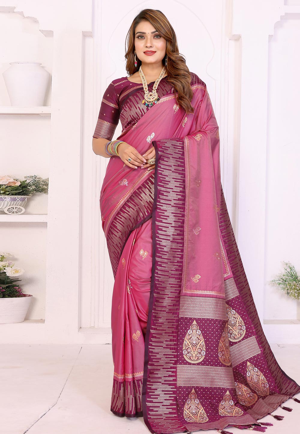Pink Silk Saree With Blouse 321318