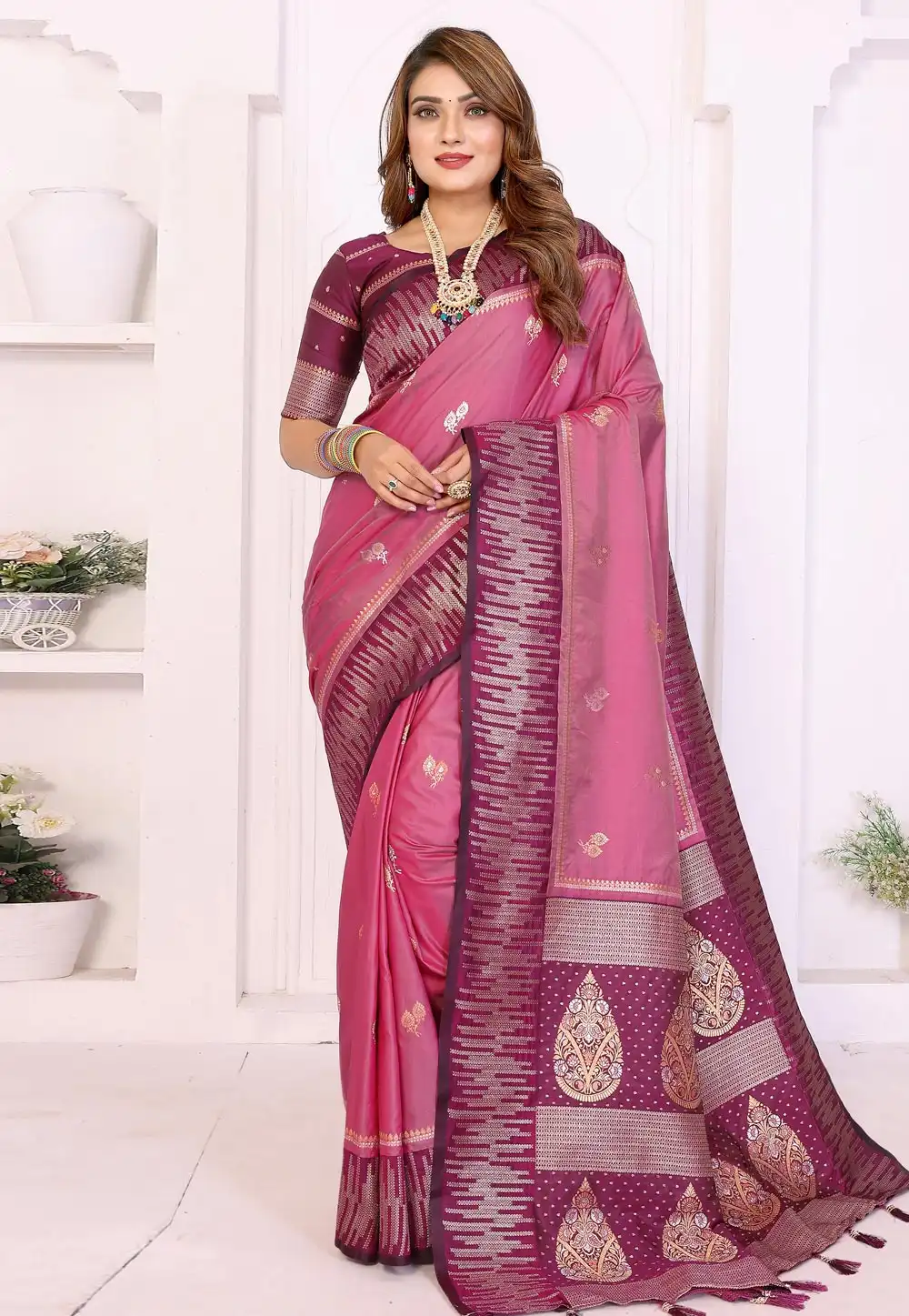 Pink Silk Saree With Blouse 321318
