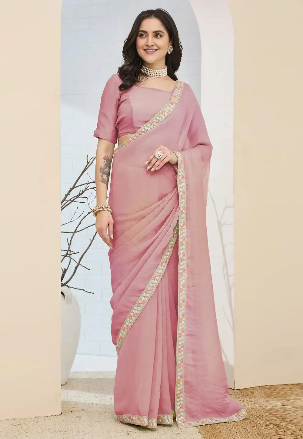 Pink Silk Saree With Blouse 329510