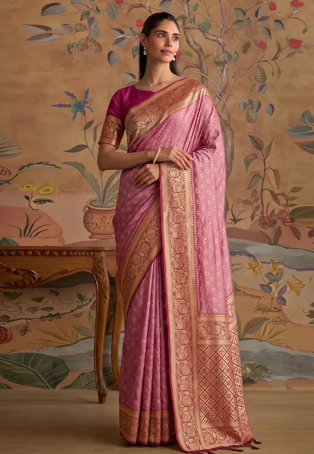 Pink Silk Saree With Blouse 334985
