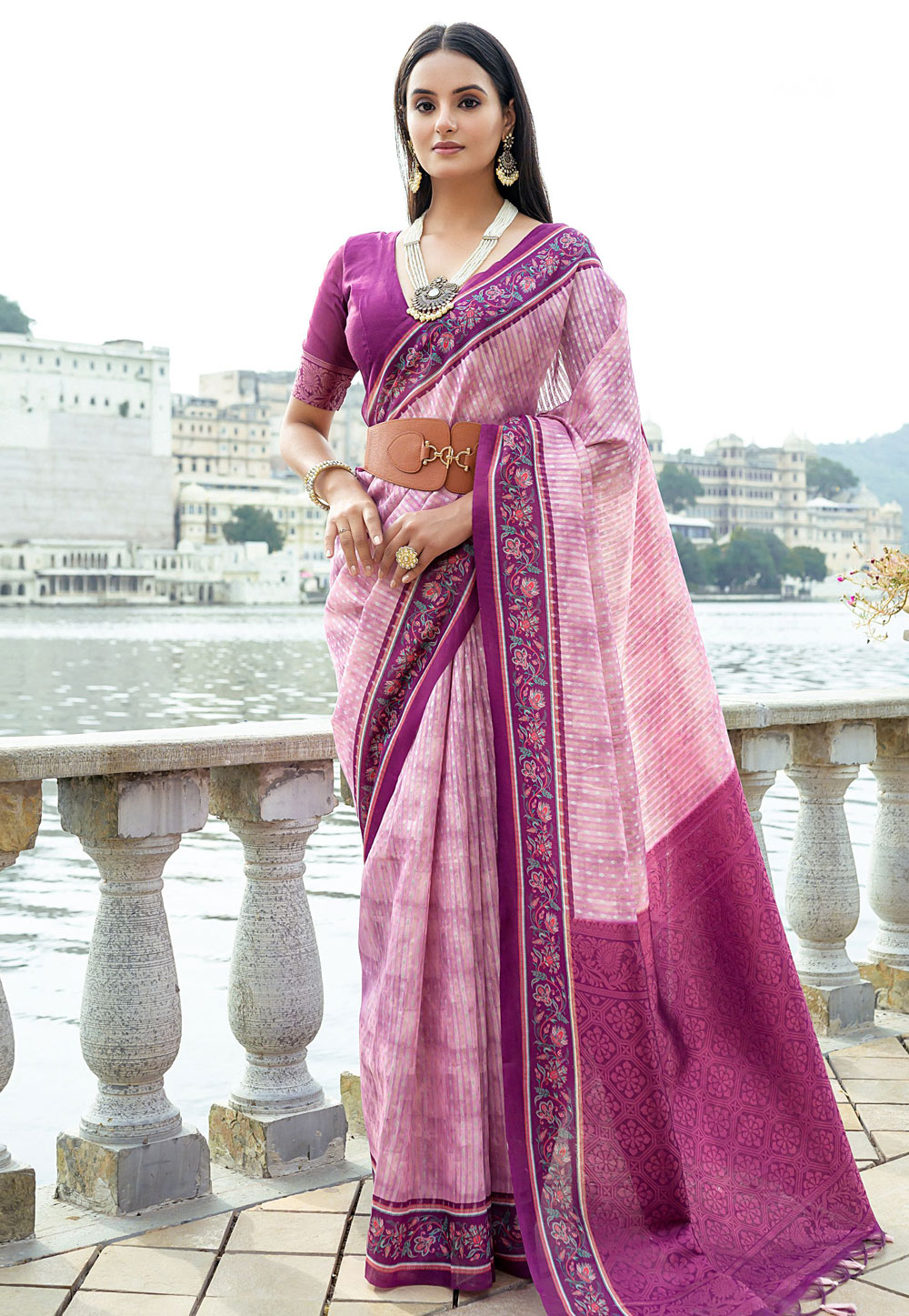 Pink Silk Saree With Blouse 307675