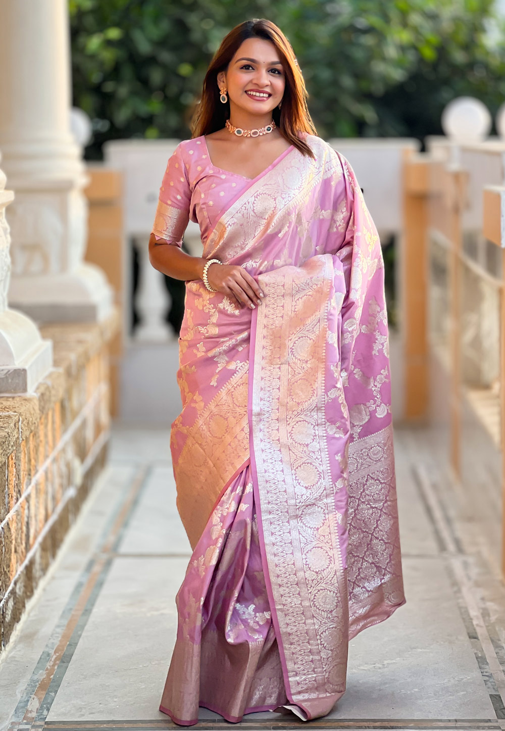 Pink Silk Saree With Blouse 307228