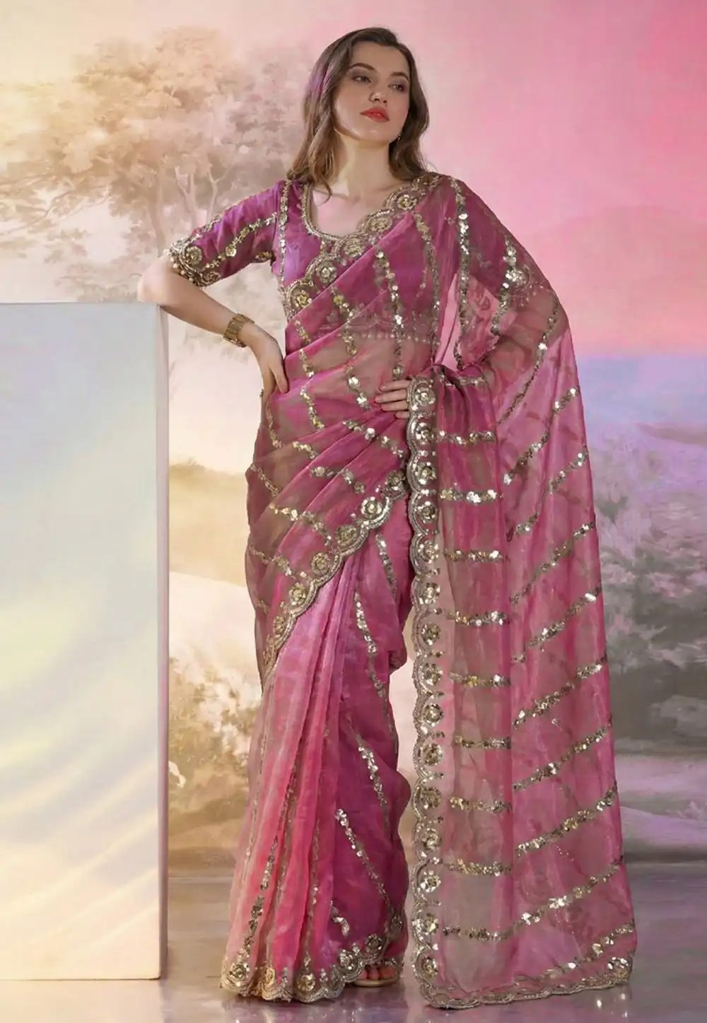 Pink Silk Saree With Blouse 330081