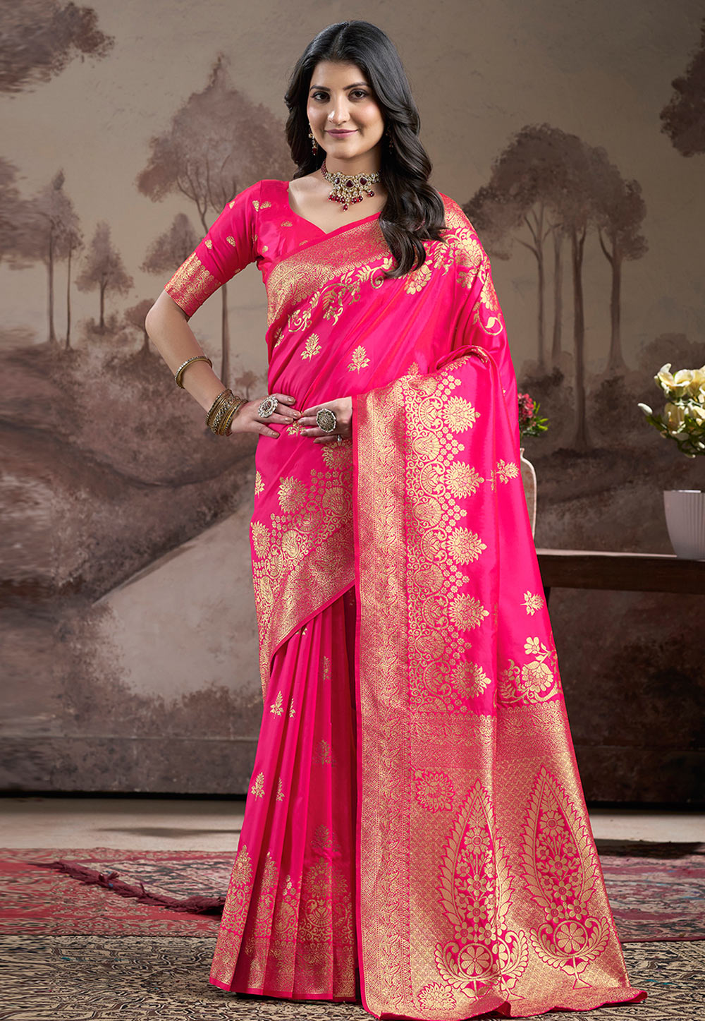Pink Silk Saree With Blouse 312158