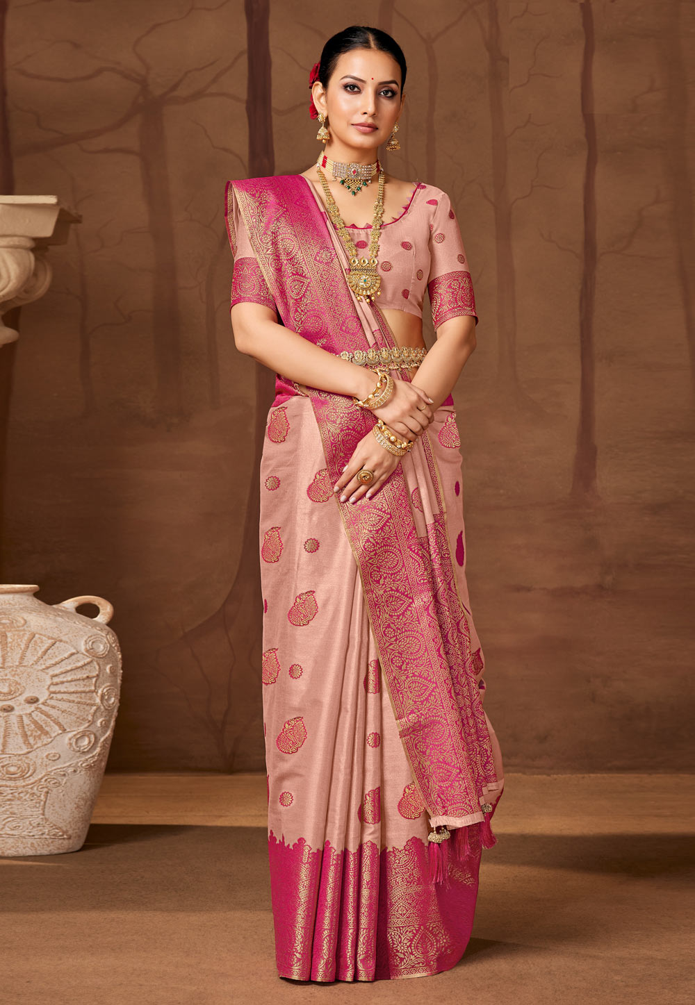 Pink Silk Saree With Blouse 321650