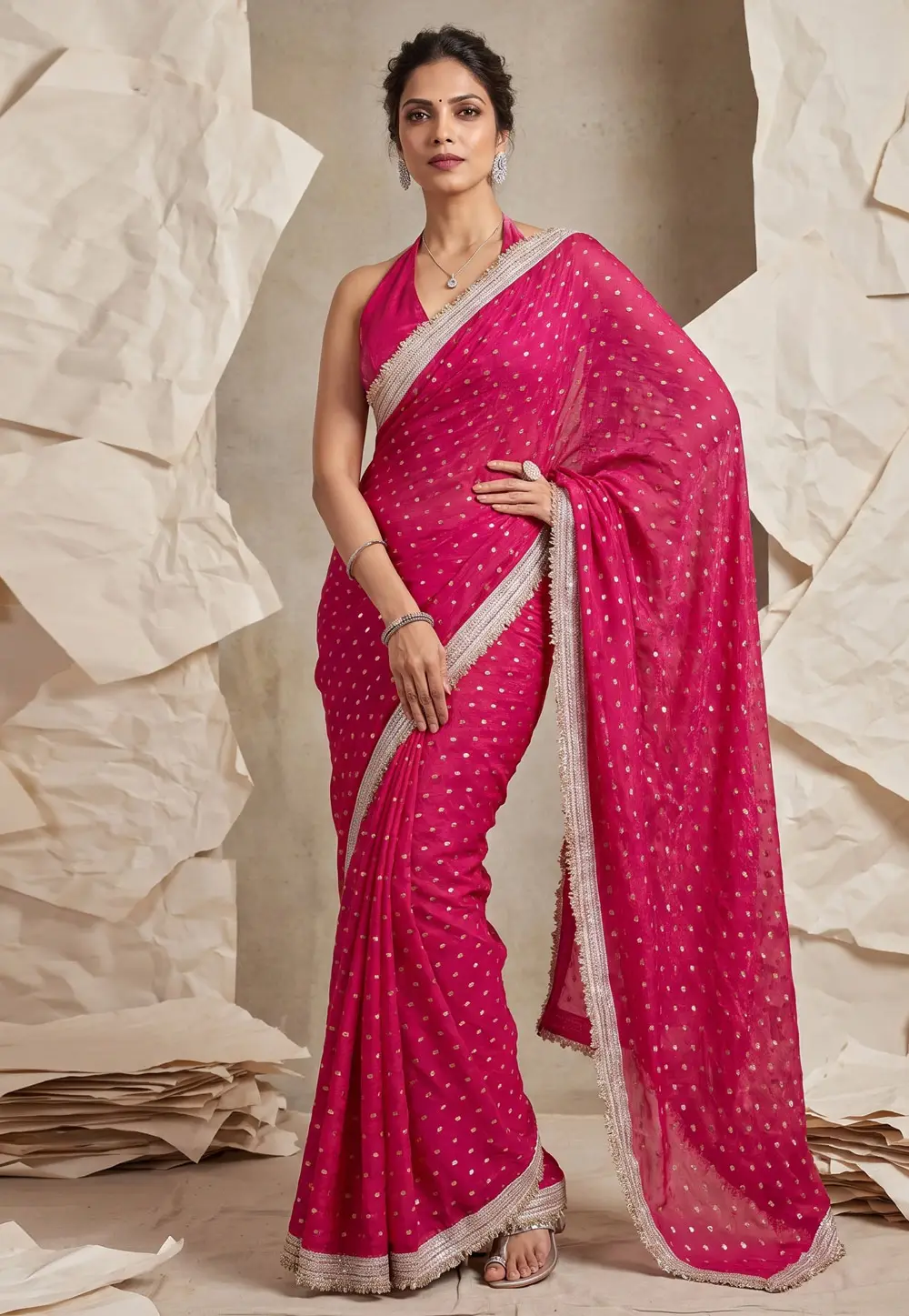 Pink Silk Satin Saree With Blouse 335431