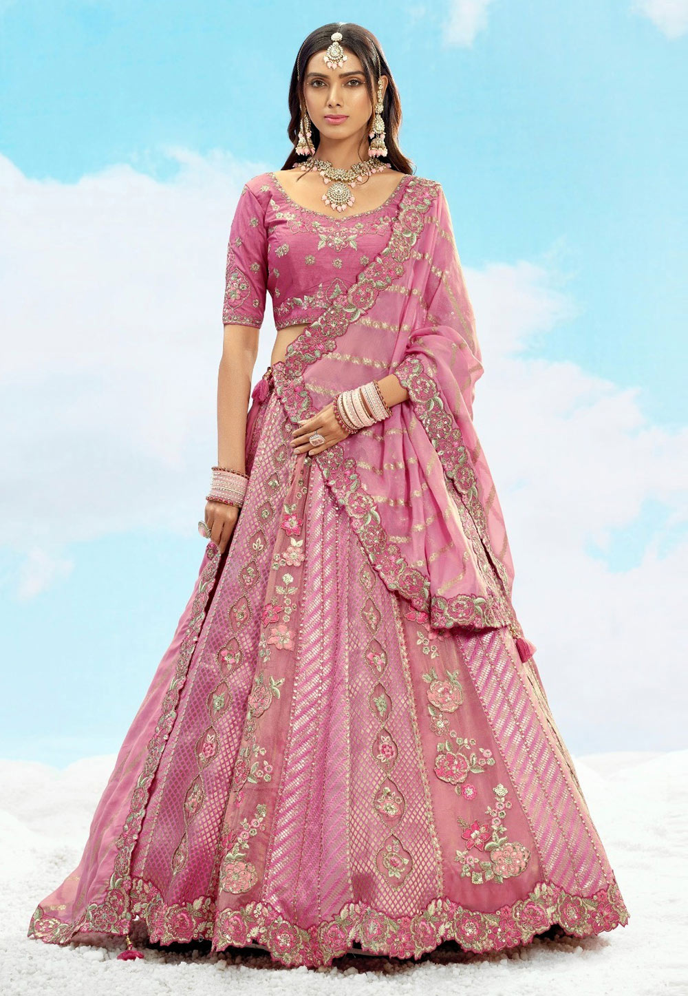 Pink Silk Wedding Lehenga Choli 306617