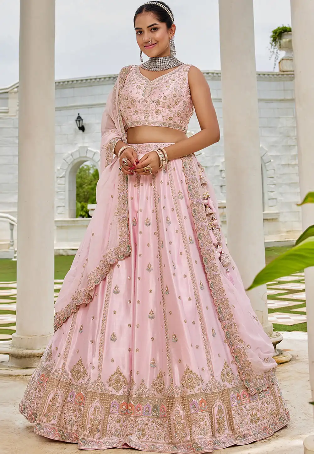 Pink Silk Wedding Lehenga Choli 318094