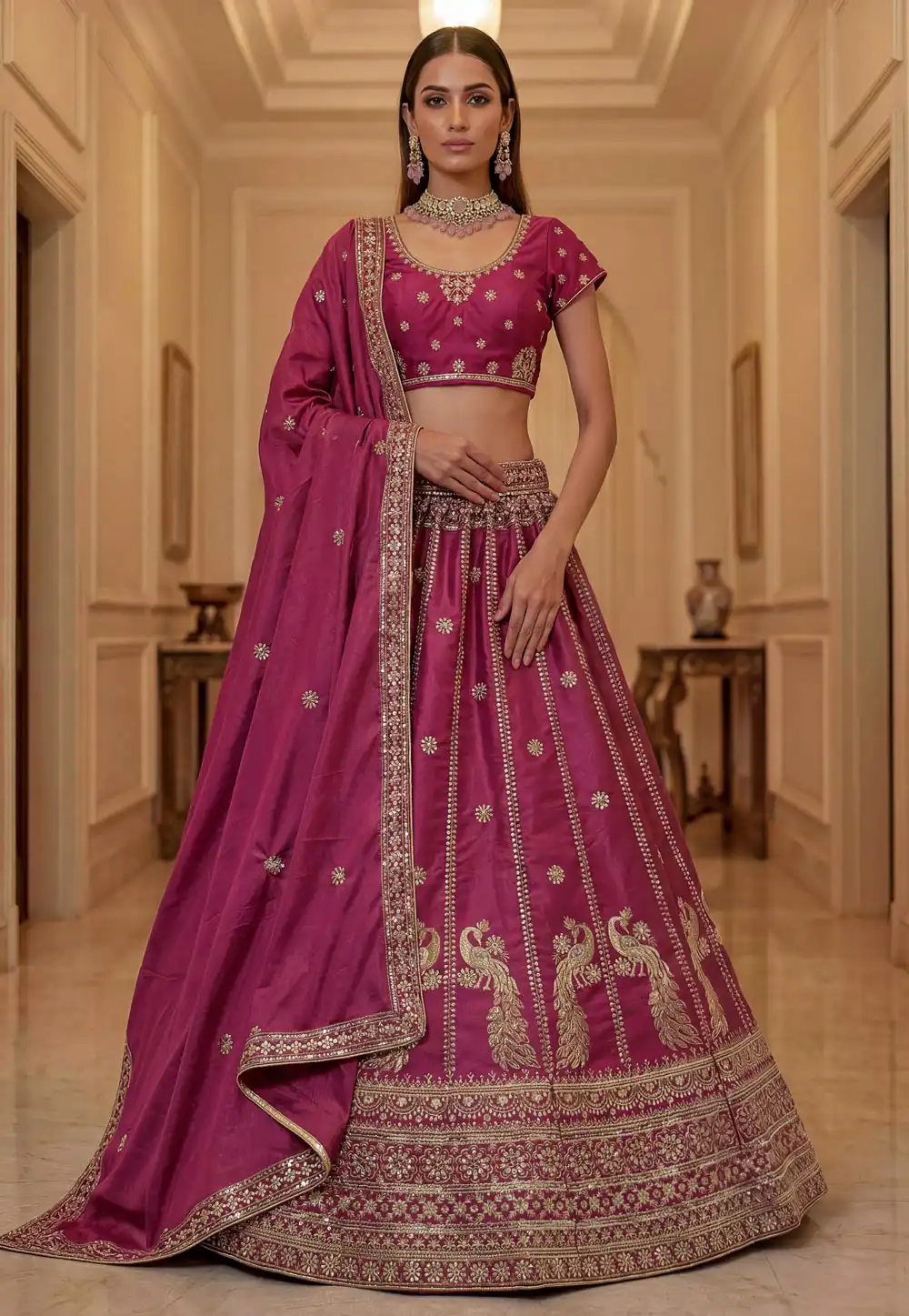 Pink Silk Wedding Lehenga Choli 330163
