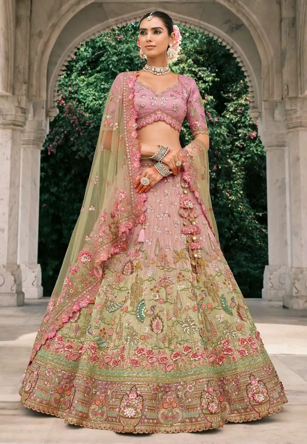 Pink Silk Wedding Lehenga Choli 317429