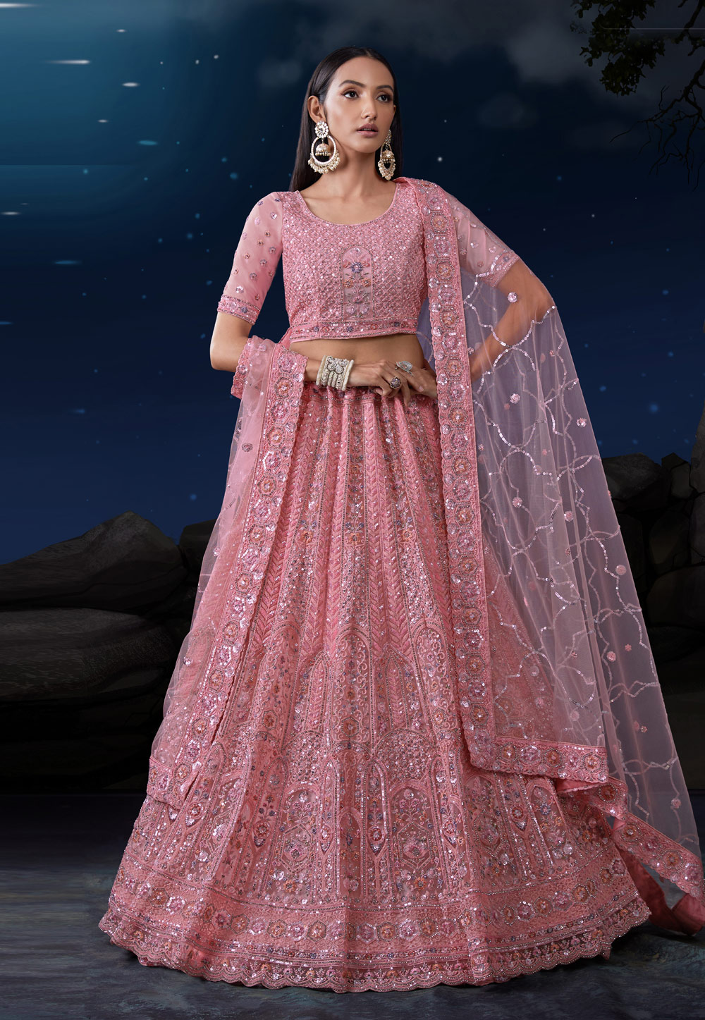 Pink Soft Net Lehenga Choli 282903