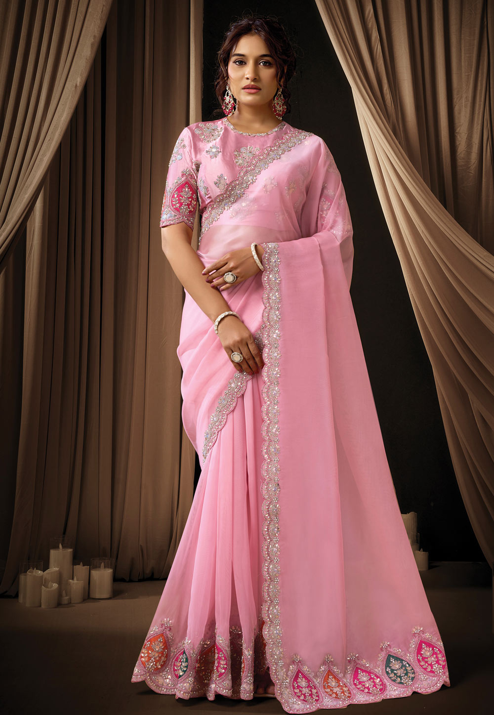 Pink Tissue Designer Saree 325749