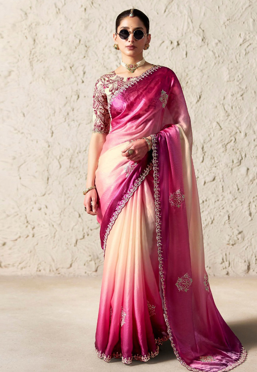 Pink Tissue Half N Half Saree 327902