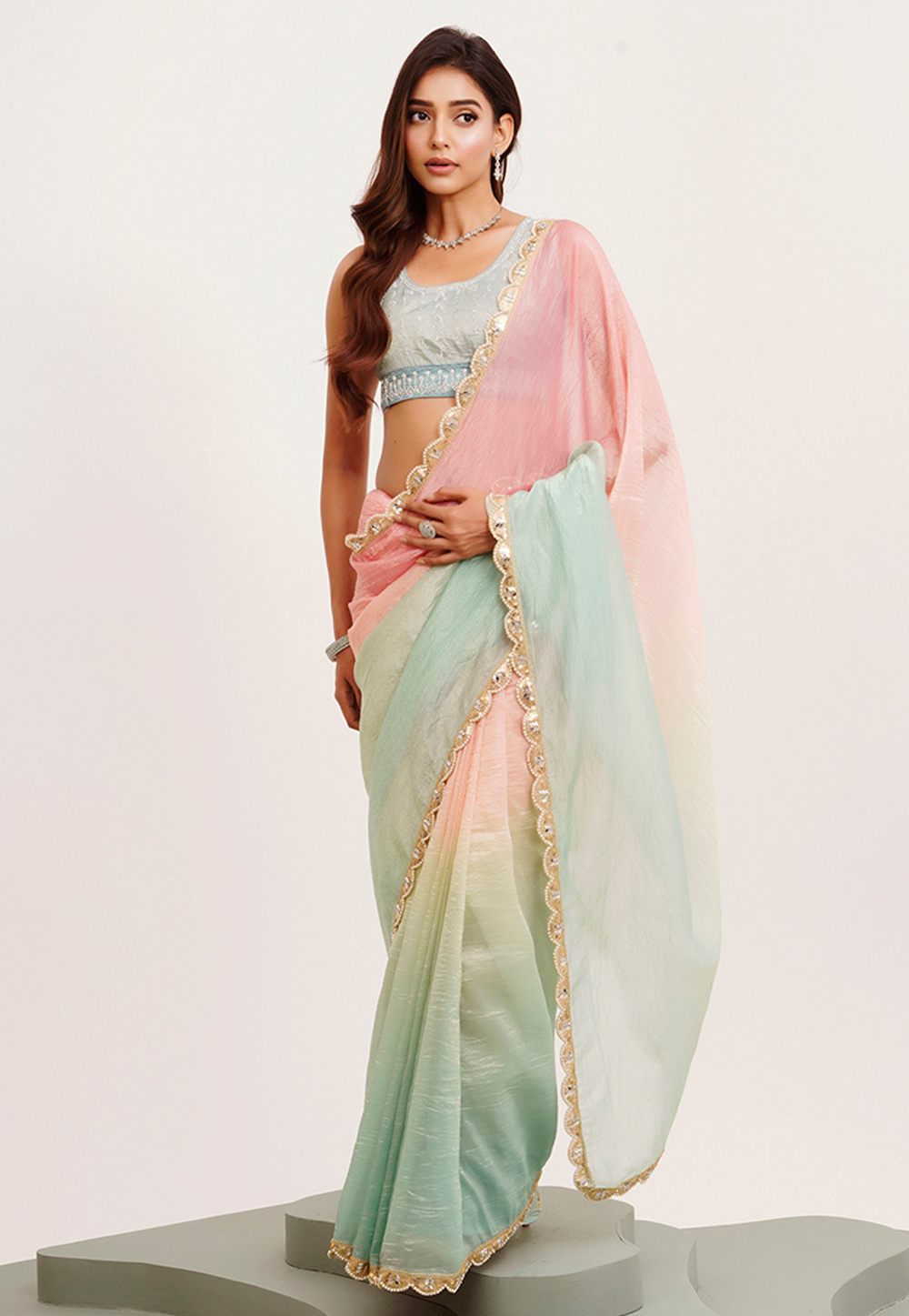 Pink Tissue Half N Half Saree 311912
