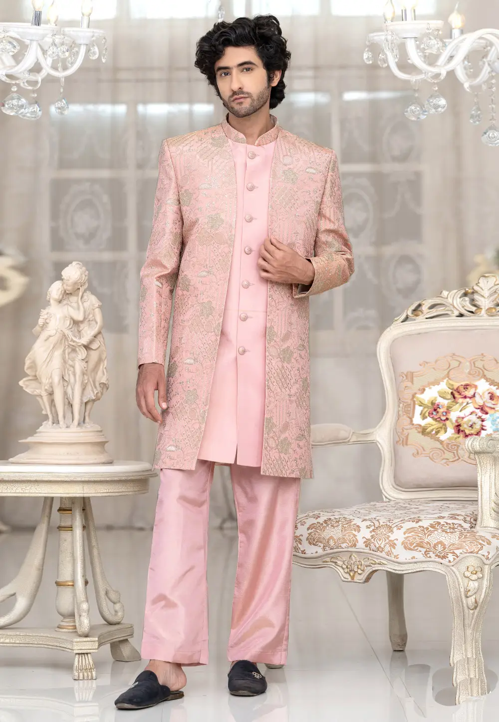 Pink Tissue Indo Western Suit 336526