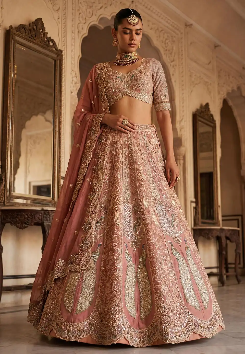 Pink Tissue Lehenga Choli 329250