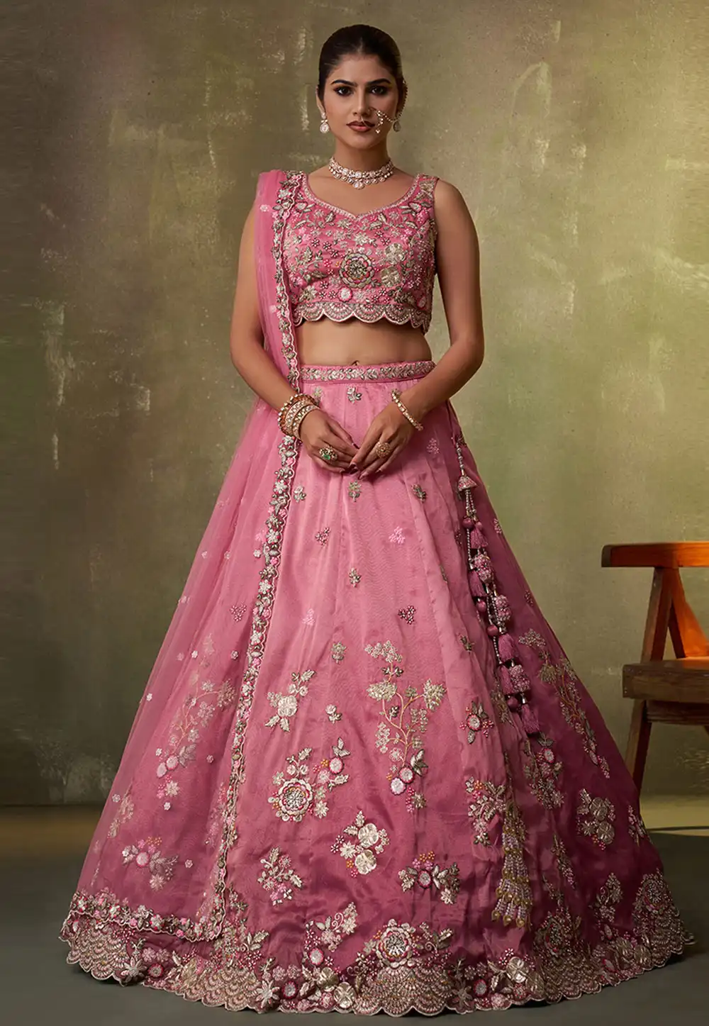 Pink Tissue Lehenga Choli 320971