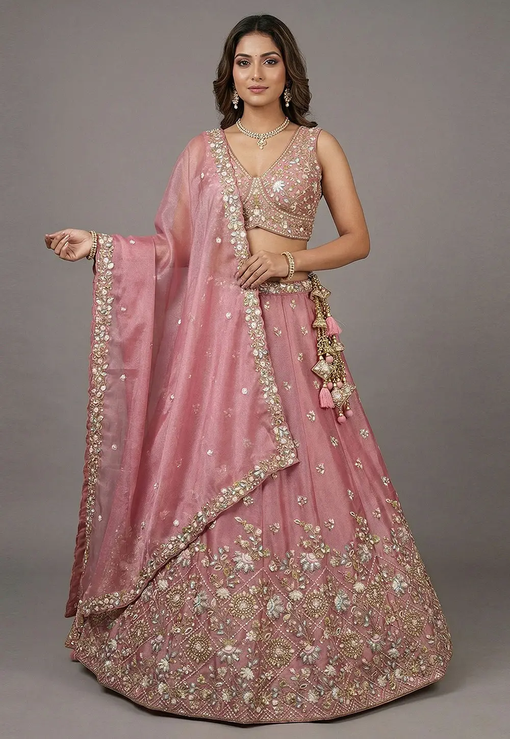 Pink Tissue Lehenga Choli 332956