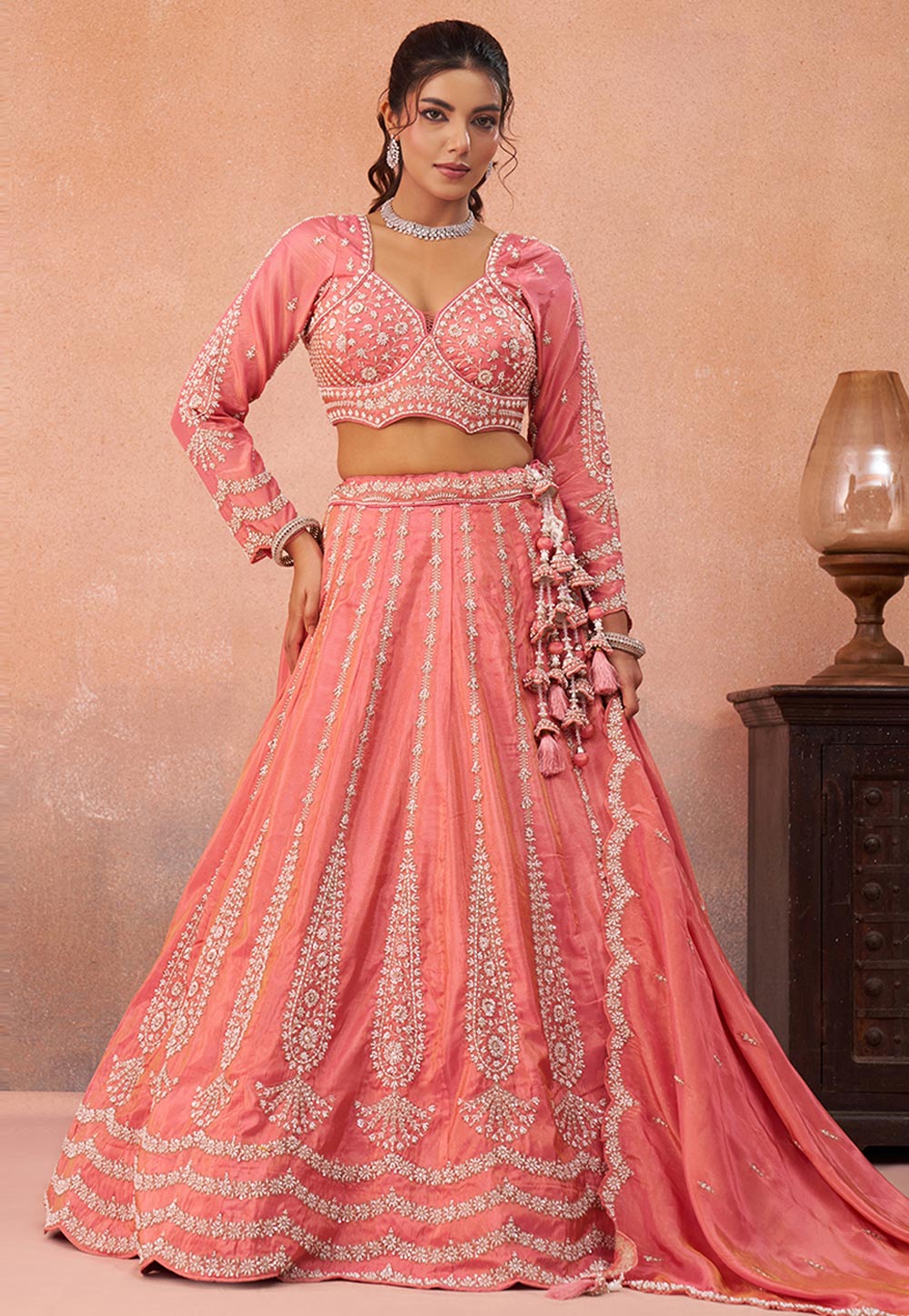 Pink Tissue Lehenga Choli 326157