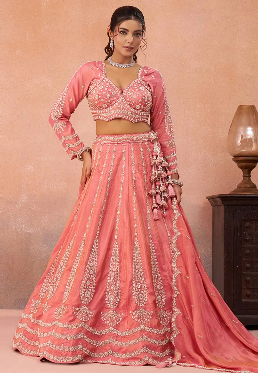 Pink Tissue Lehenga Choli 326157