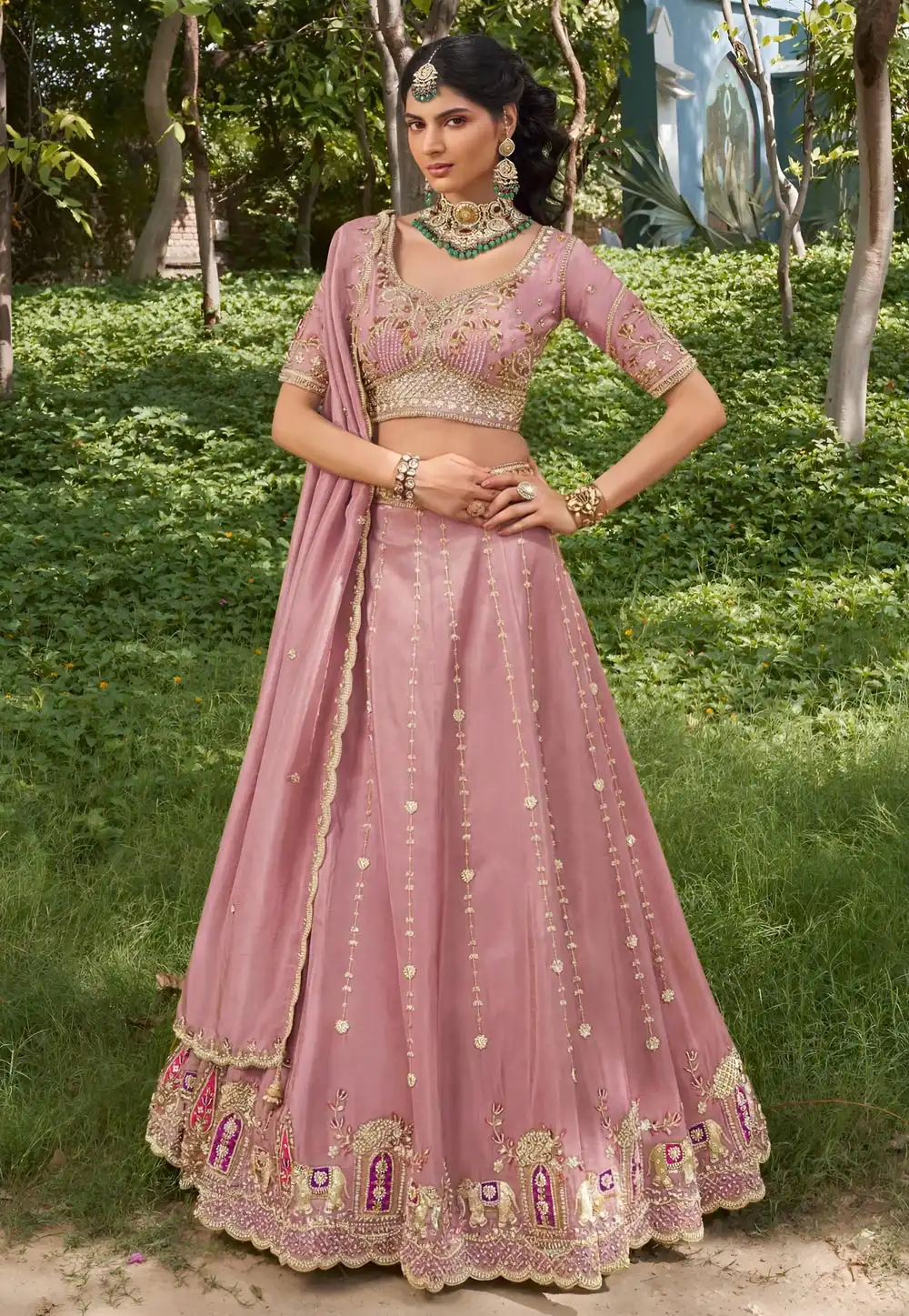 Pink Tissue Lehenga Choli For Wedding 329226