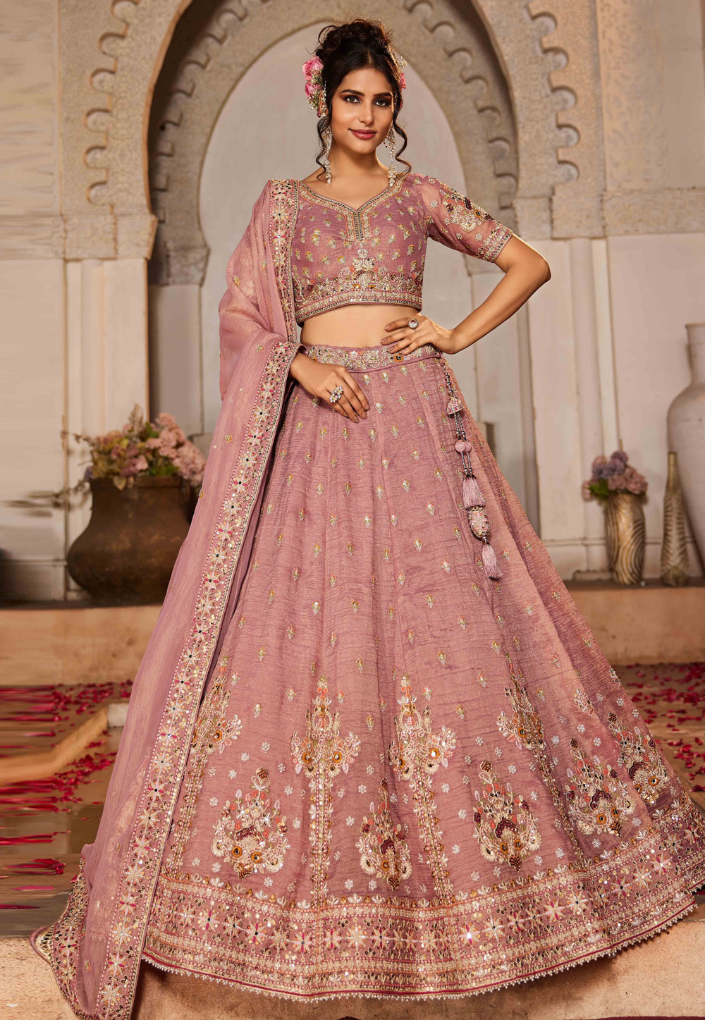 Pink Tissue Lehenga Choli For Wedding 306622