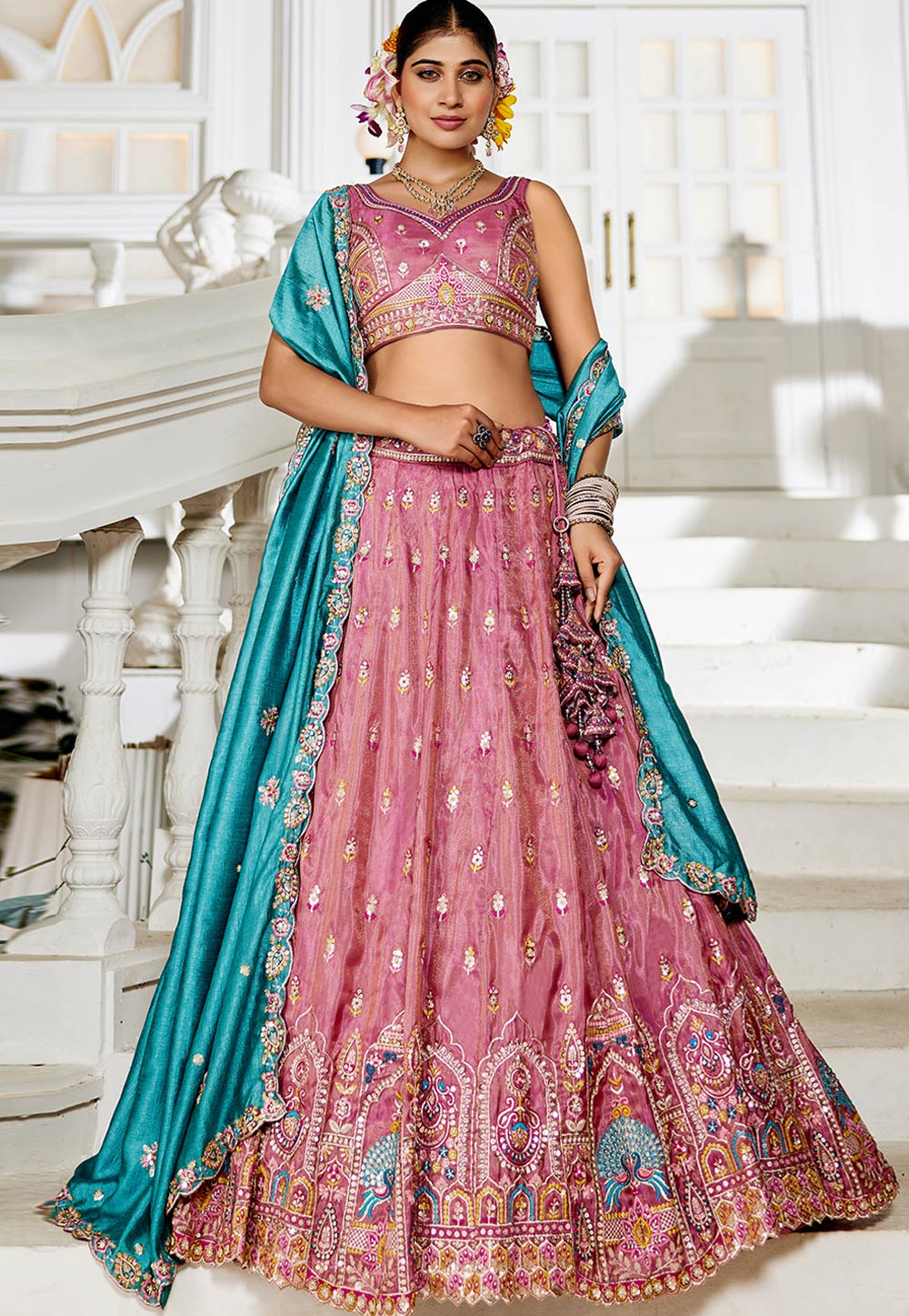 Pink Tissue Lehenga Choli For Wedding 312897