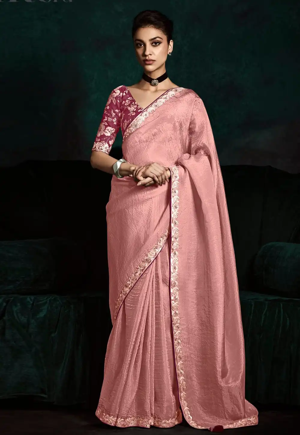 Pink Tissue Saree With Blouse 315762