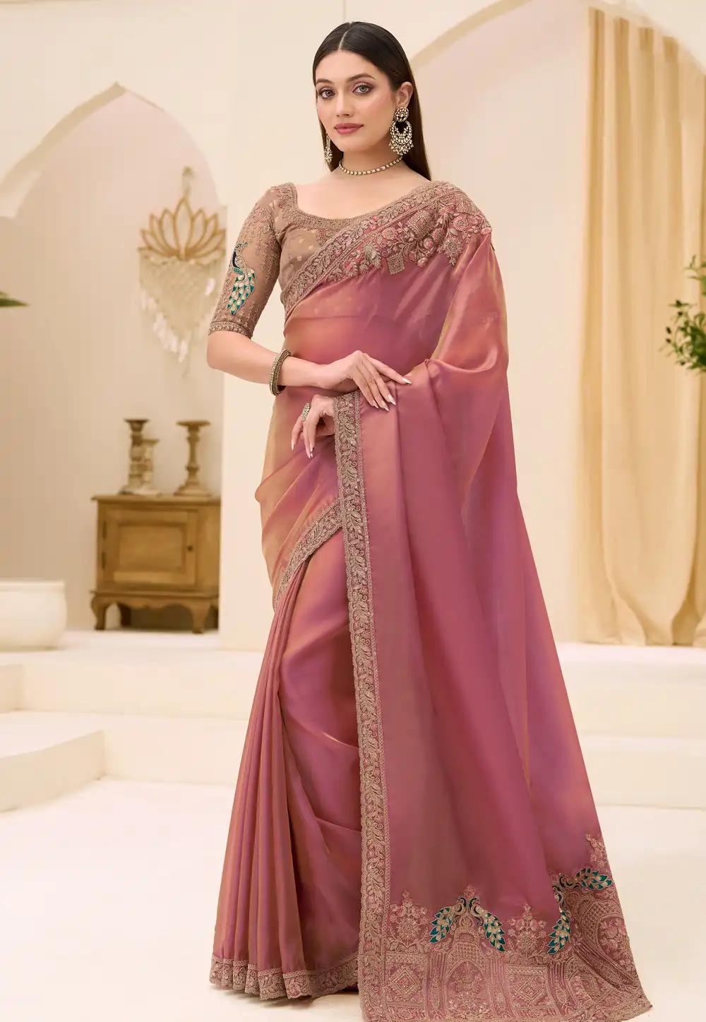 Pink Tissue Saree With Blouse 326402