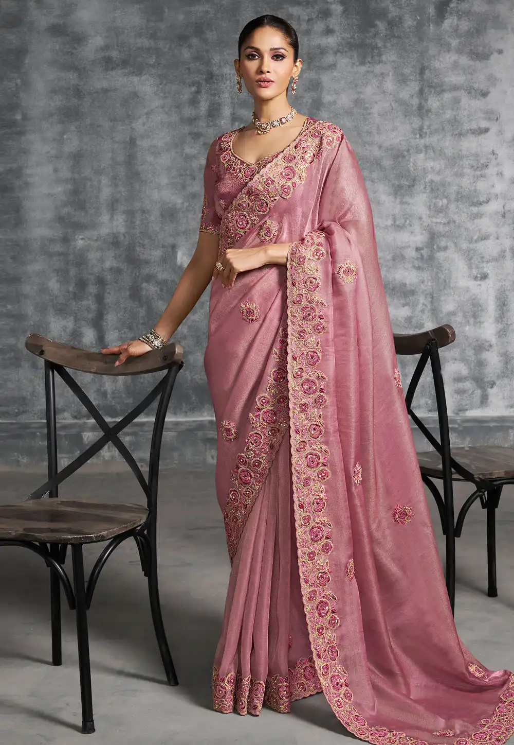 Pink Tissue Saree With Blouse 317940