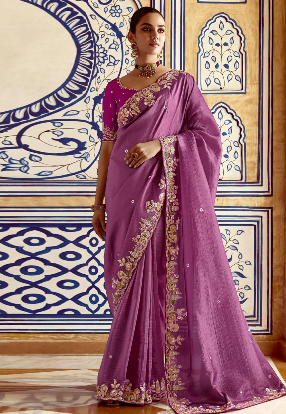 Pink Tissue Saree With Blouse 306243
