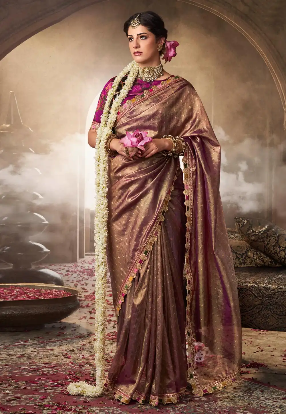 Pink Tissue Saree With Blouse 313449