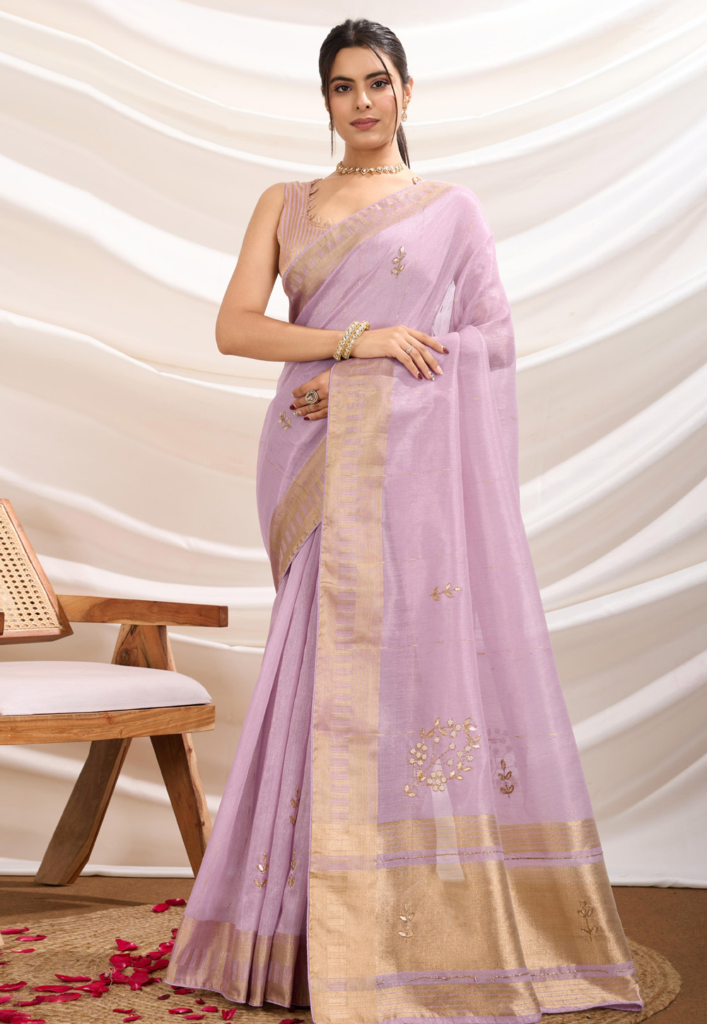 Pink Tissue Saree With Blouse 307248