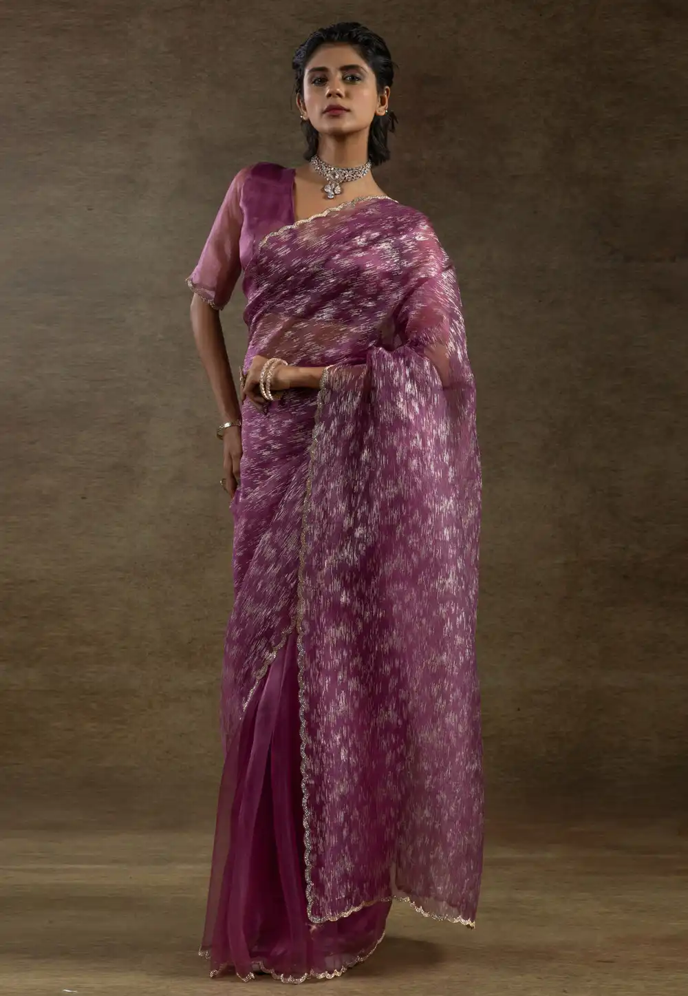 Pink Tissue Saree With Blouse 309371