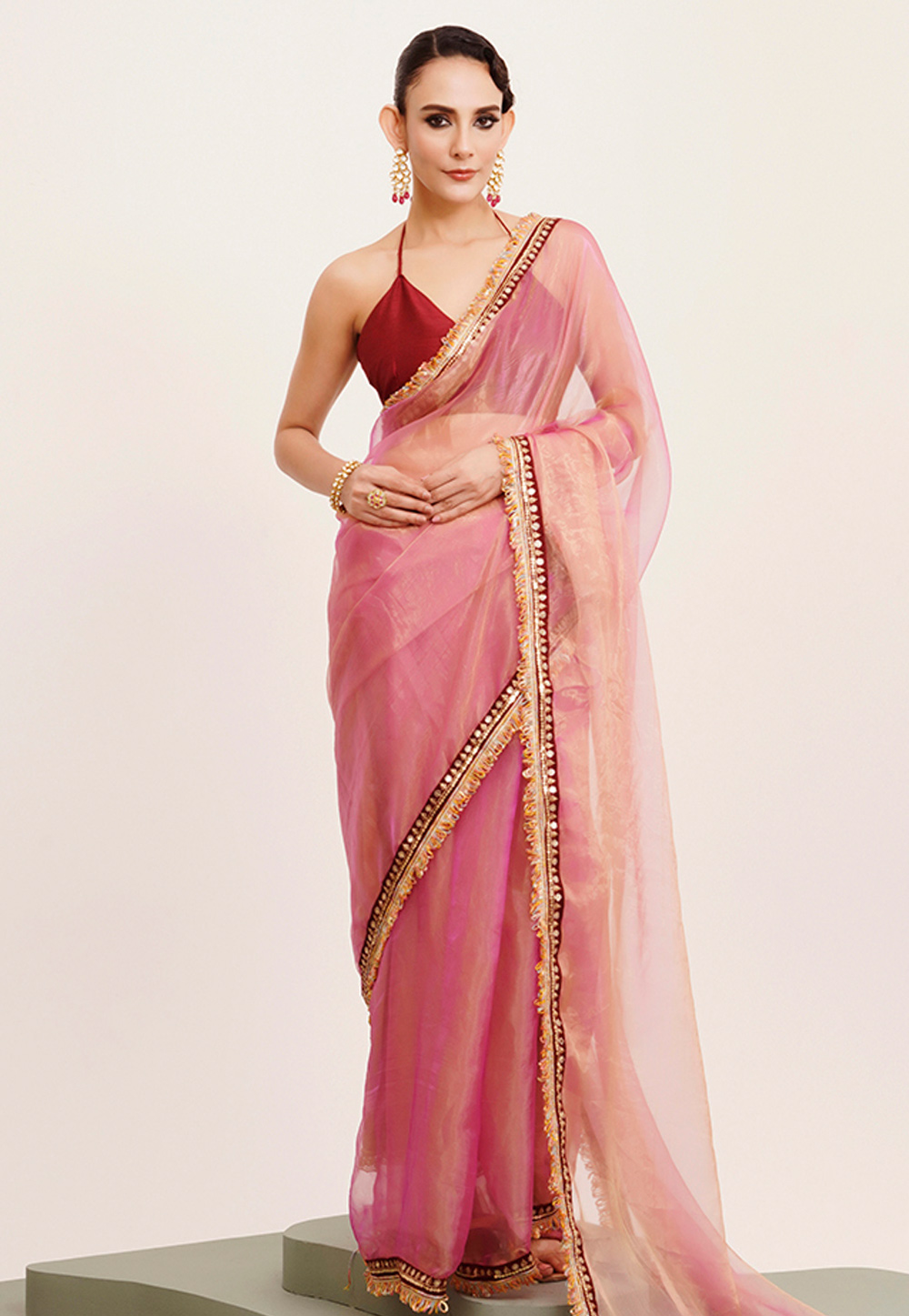 Pink Tissue Saree With Blouse 311915