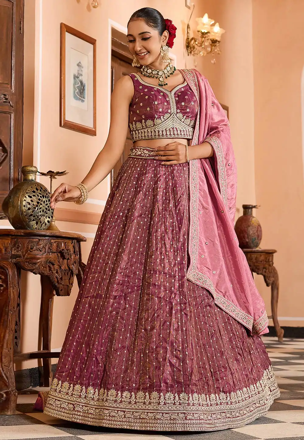 Pink Tissue Silk Lehenga Choli For Wedding 319399