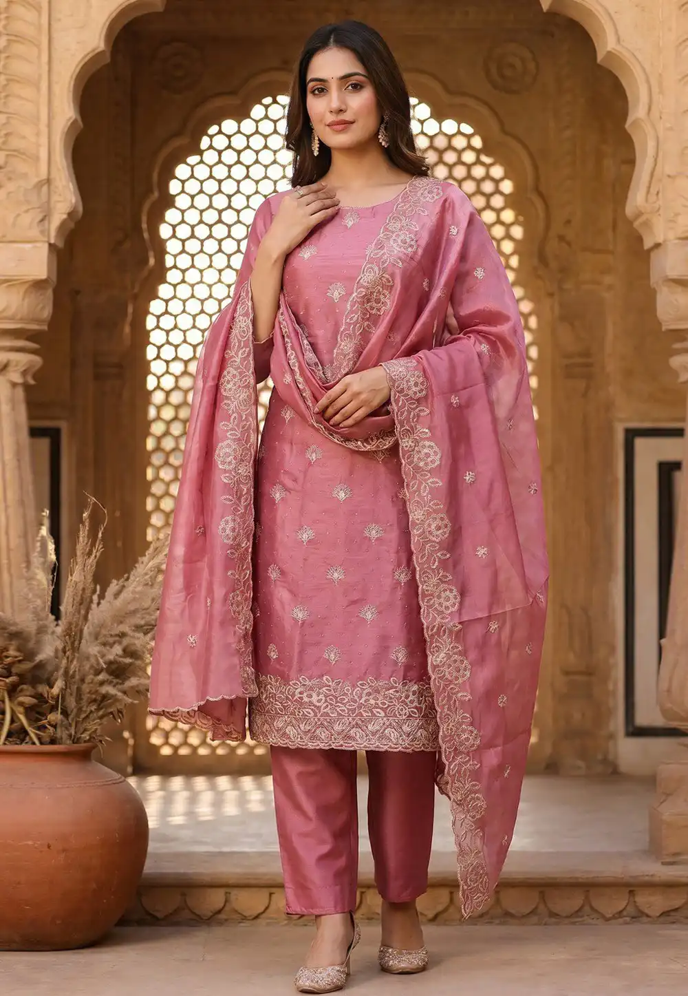 Pink Tissue Silk Pakistani Suit 329588