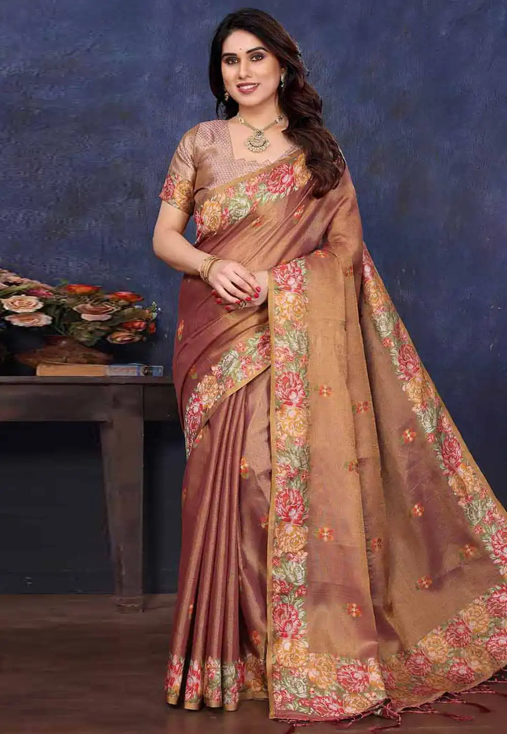 Pink Tissue Silk Saree With Blouse 316552