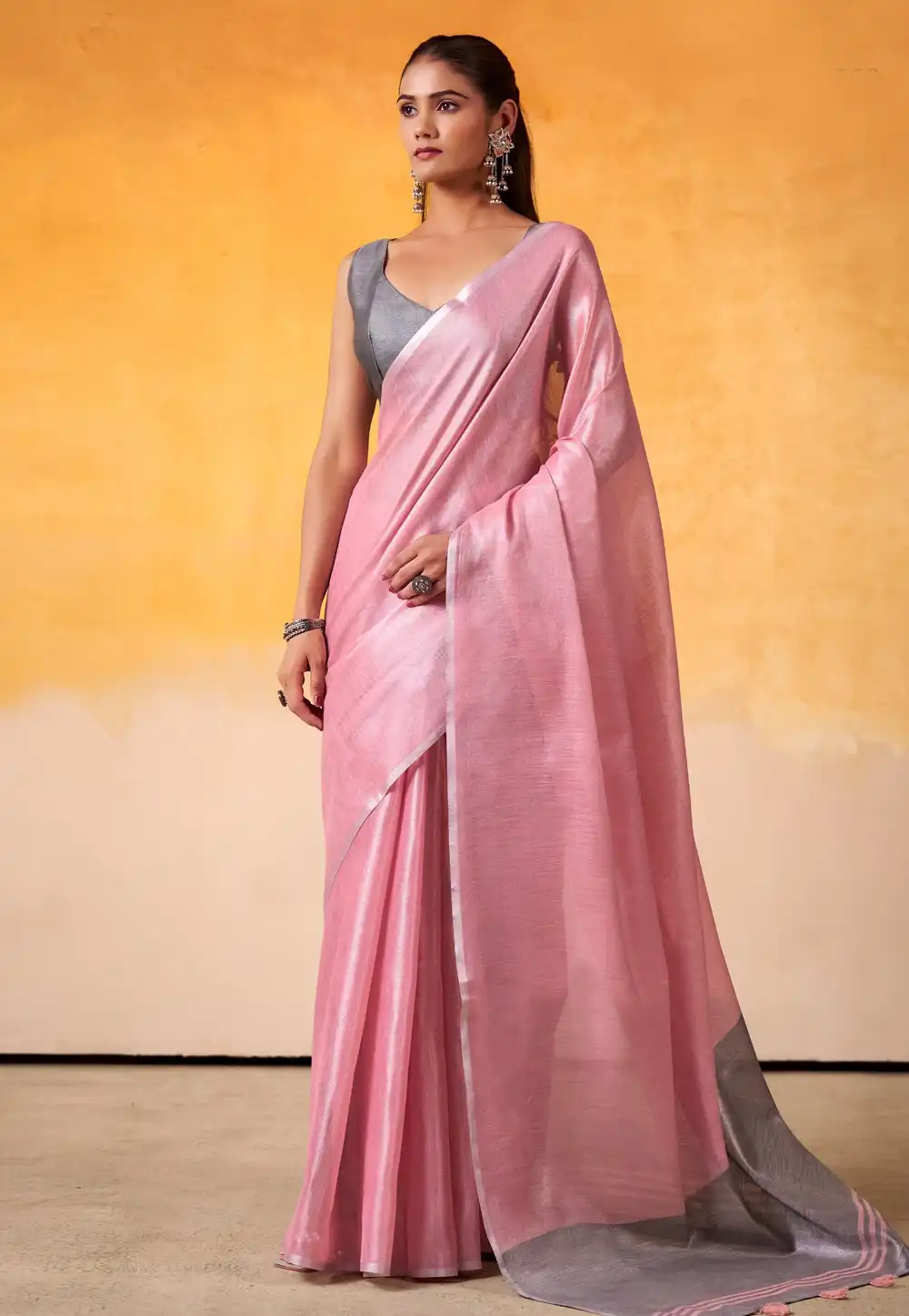 Pink Tissue Silk Saree With Blouse 315381