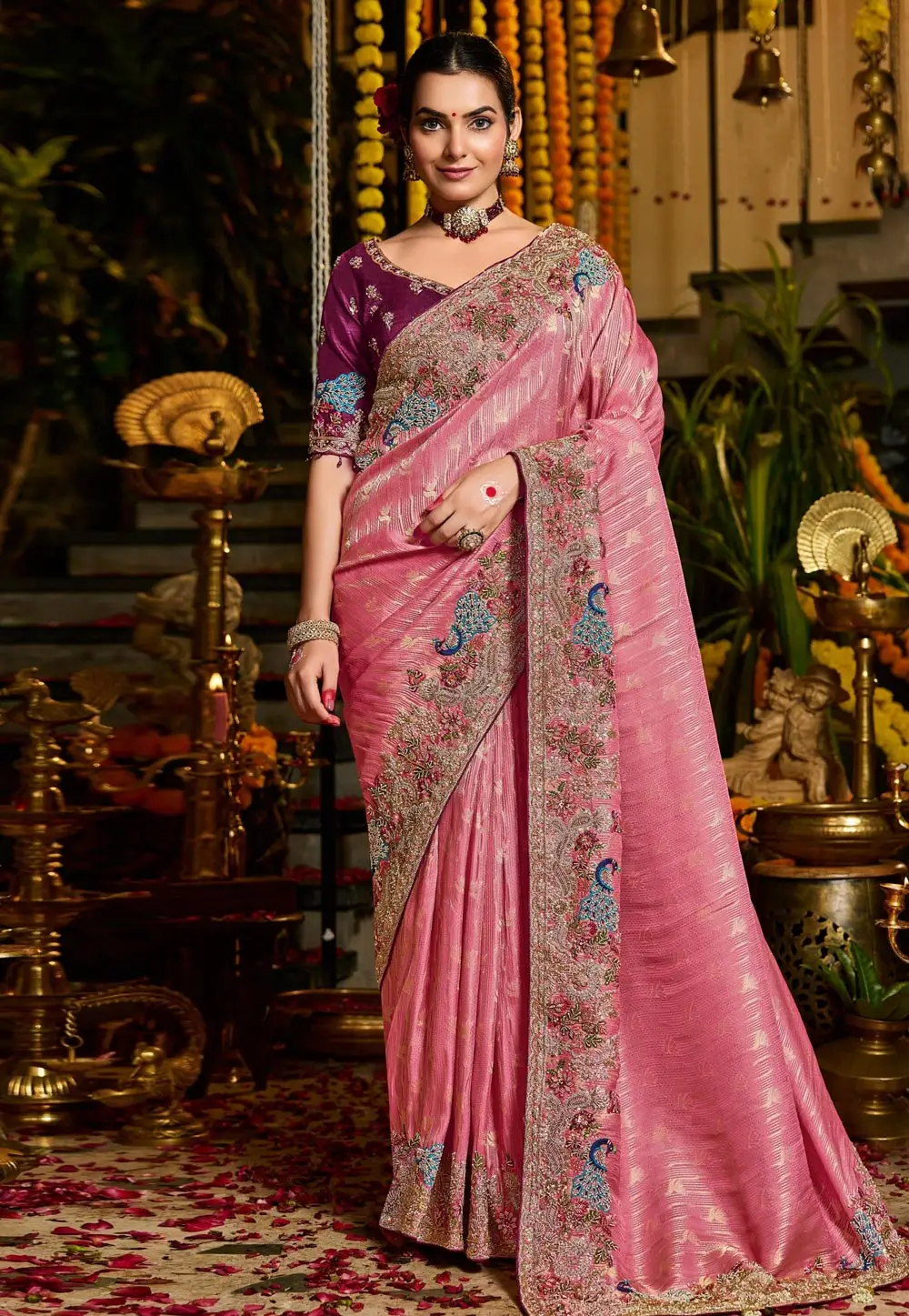 Pink Tissue Silk Saree With Blouse 336027