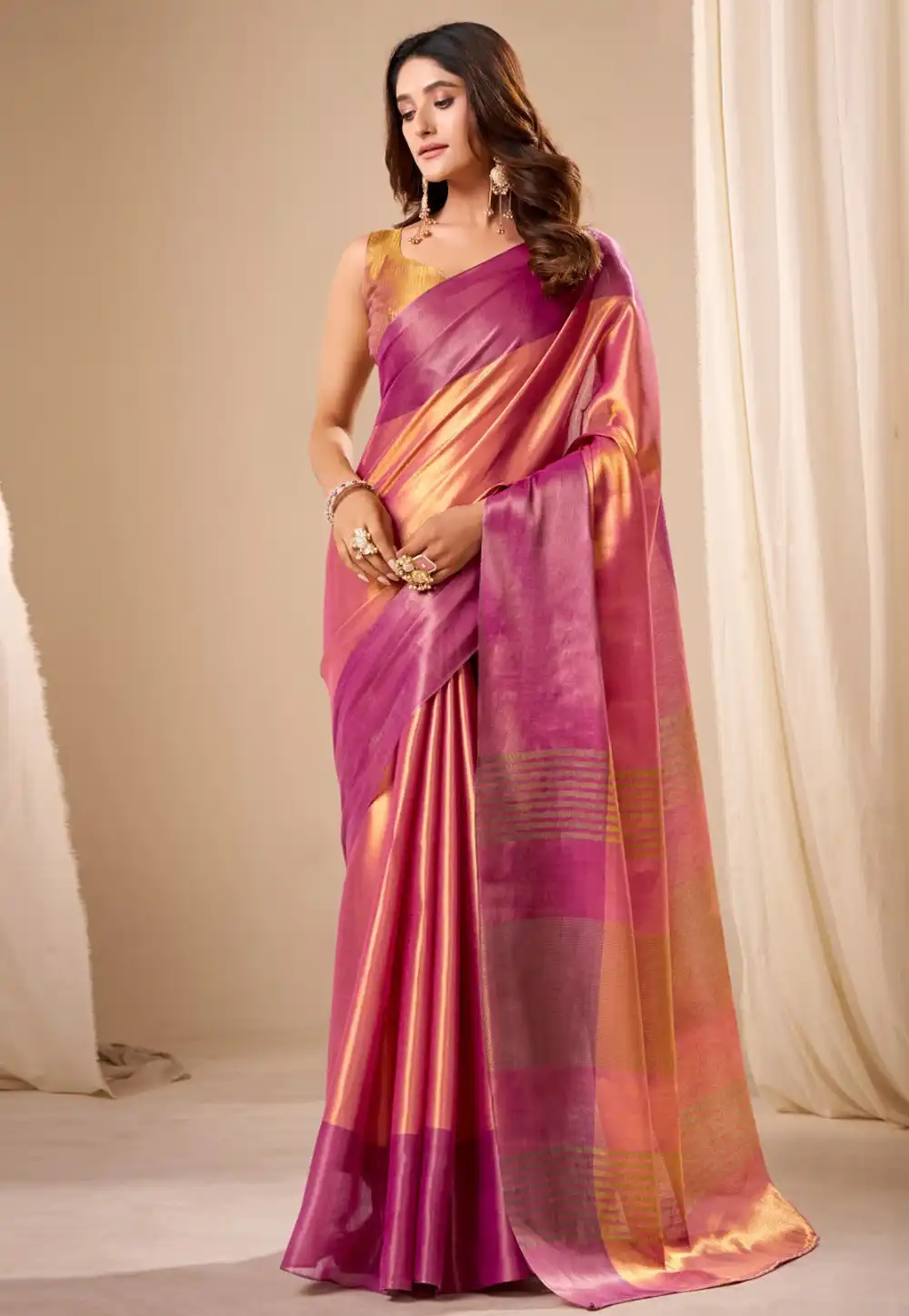Pink Tissue Silk Saree With Blouse 322146