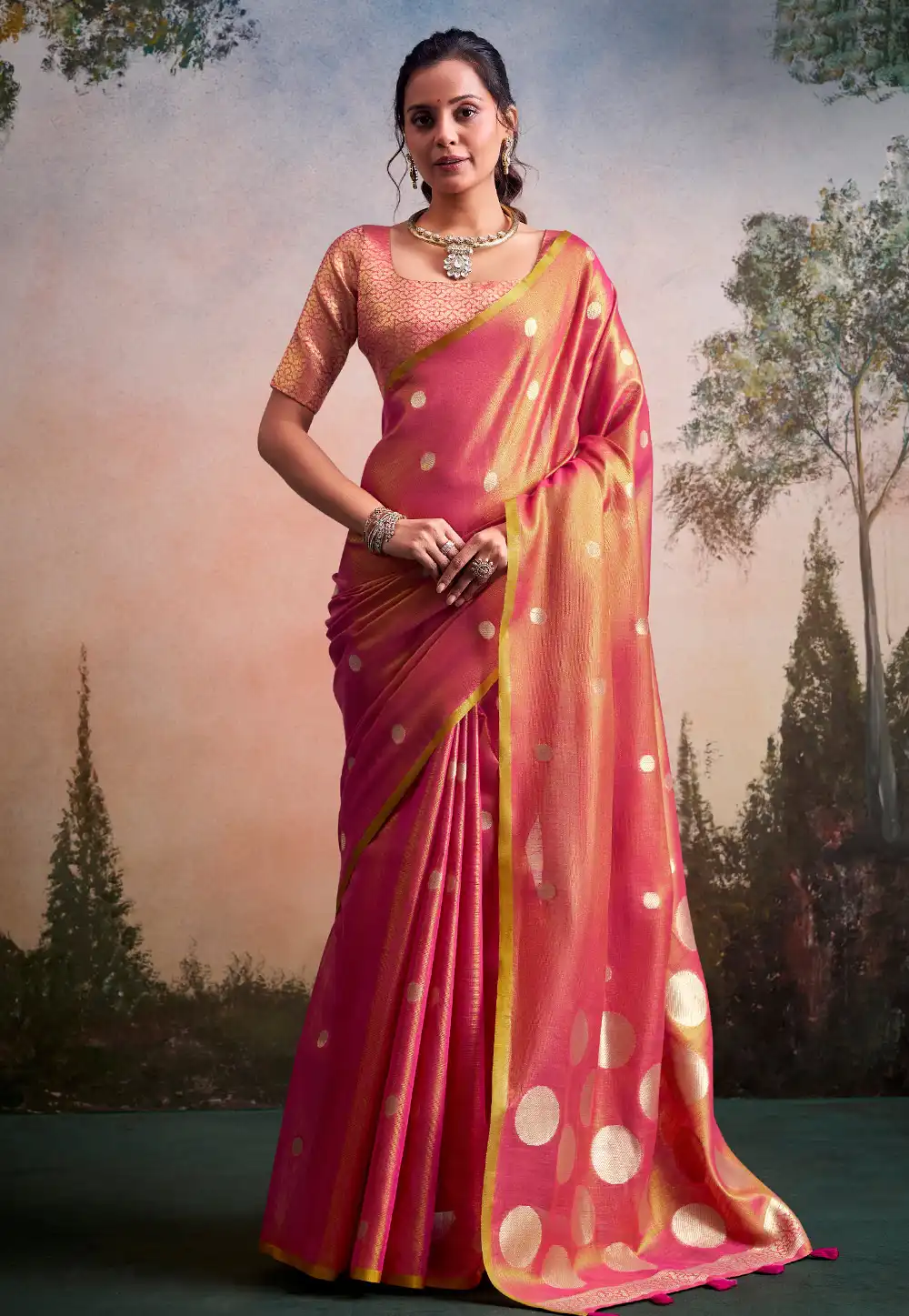 Pink Tissue Silk Saree With Blouse 329041